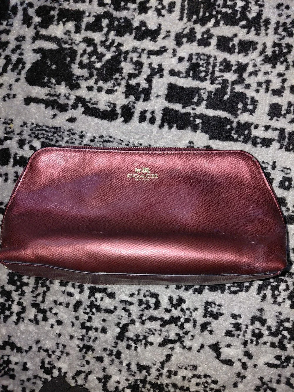 Coach Metallic Plum Cherry Leather Cosmetic Case 17 Makeup Pouch F53387 CC